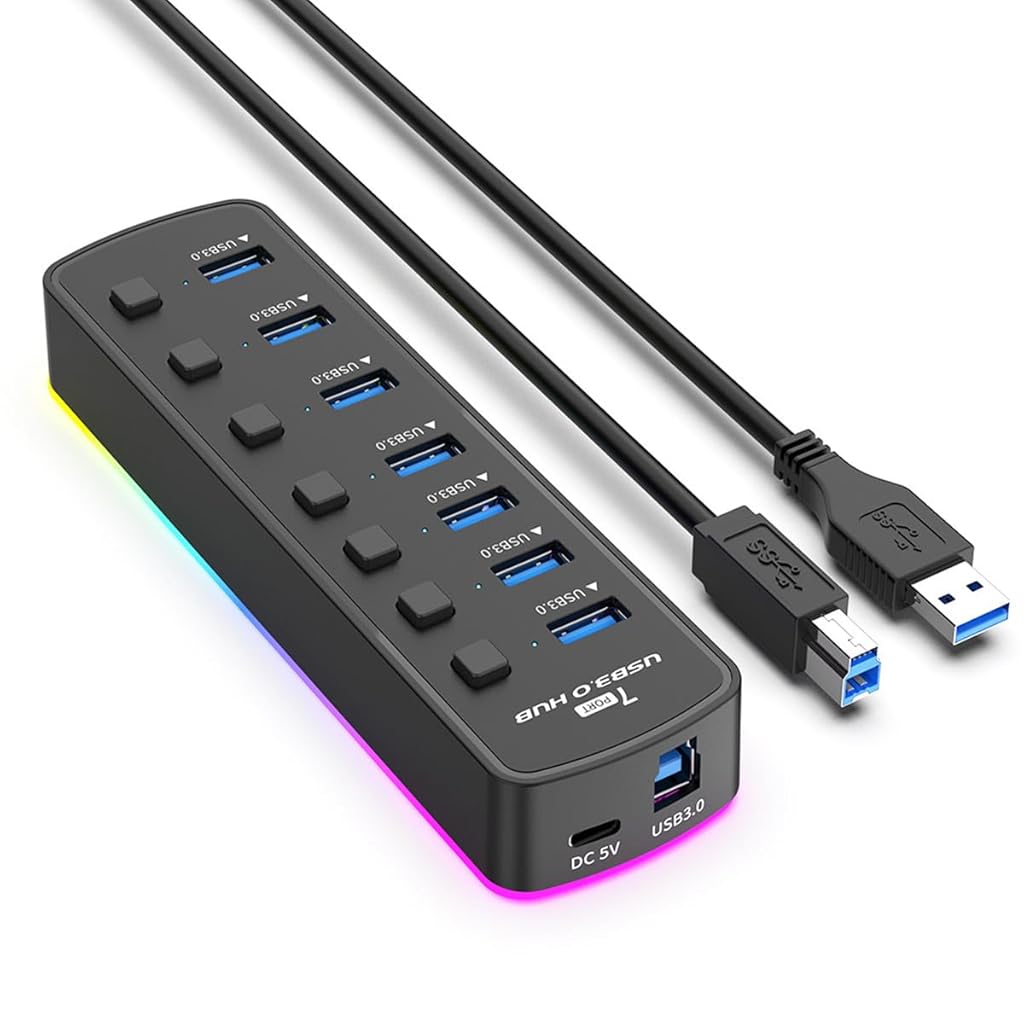 Zeitel 7 in 1 USB Hub with Color Light Extension Hub 5Gbps High Speed USB C Hub with 7 Ports & Individual Switch Universal USB Hub for USB Flash Drives, Keyboards, Webcams, USB Fans, Card Readers Zeitel 7 in 1 USB Hub with Color Light Extension Hub 5Gbps High Speed USB C Hub with 7 Ports & Individual Switch Universal USB Hub for USB Flash Drives, Keyboards, Webcams, USB Fans, Card Readers
